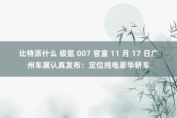 比特派什么 极氪 007 官宣 11 月 17 日广州车展认真发布：定位纯电豪华轿车